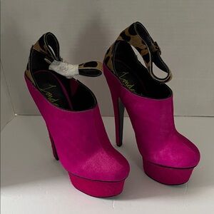 London Trash Pink Platform Heels with Leopard Print Strap